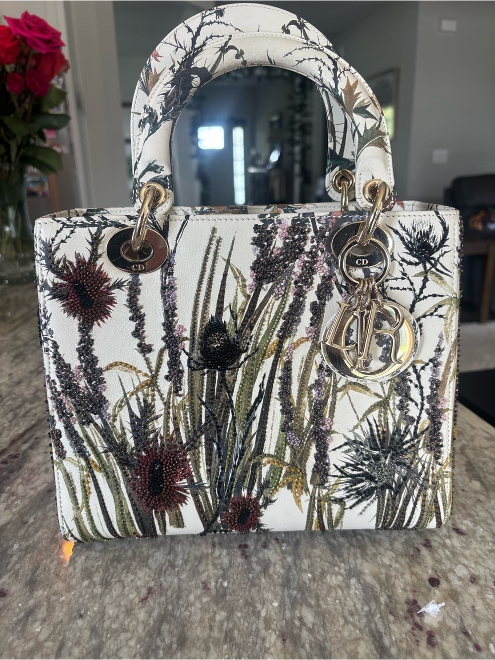 Christian Dior Medium Lady Dior "Jardin Naturel" Beaded & Embroidered Calfskin